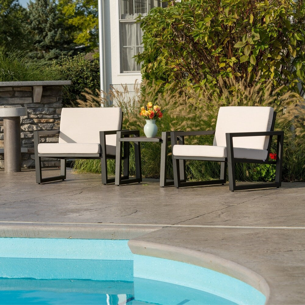 Elan Furniture Vero Outdoor 3 Piece Chat Set - Birds Eye Sunbrella Cushions