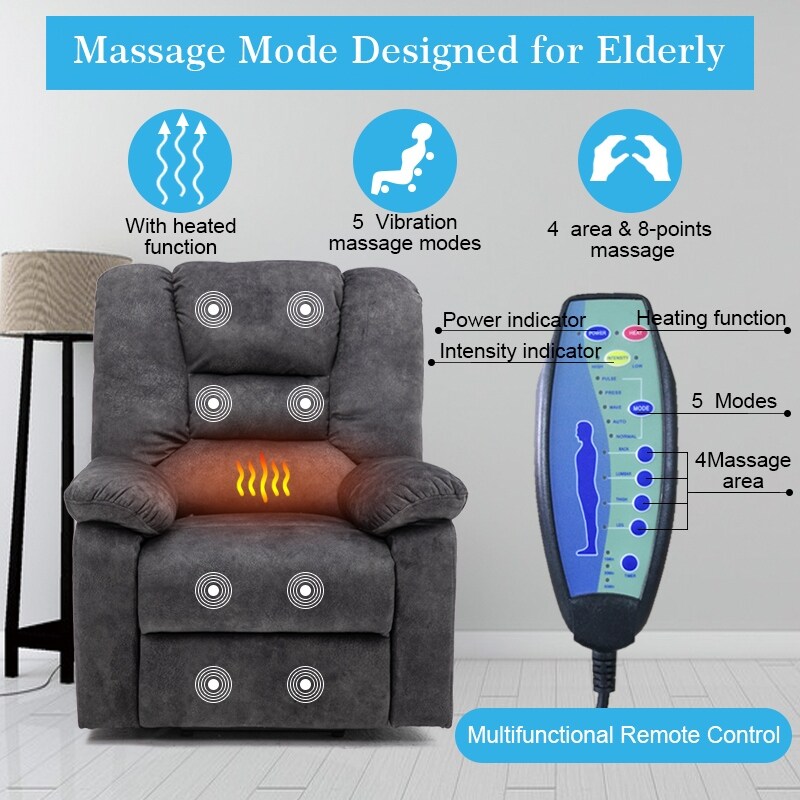 Elderly Power Lift Chair with Side Pockets Fabric Sofa Single Recliner