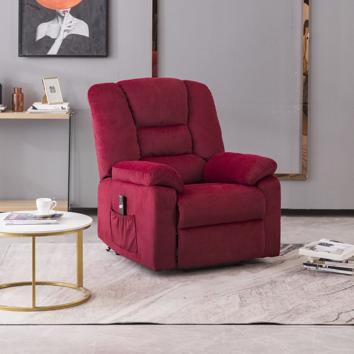Elderly Power Lift Chair with Side Pockets Fabric Sofa Single Recliner