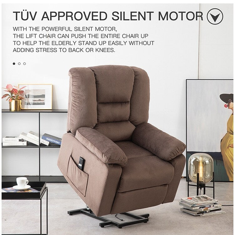 Elderly Power Lift Chair with Side Pockets Fabric Sofa Single Recliner