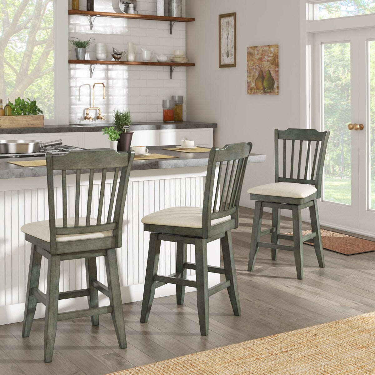 Eleanor Slat Back Wood Swivel Stool by iNSPIRE Q Classic
