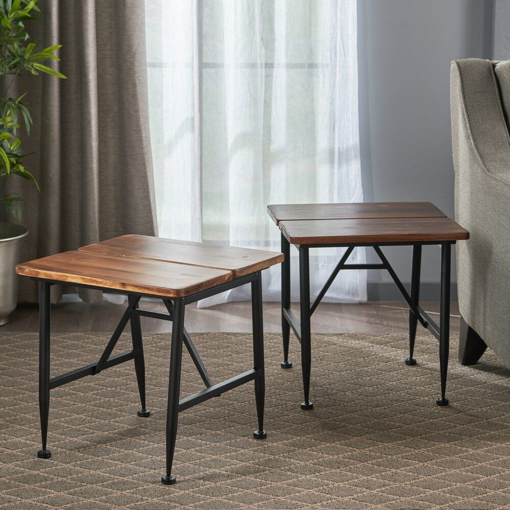 Eleanora Industrial Acacia Wood End Table (Set of 2) by Christopher Knight Home