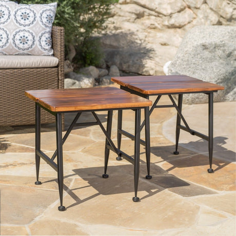 Eleanora Outdoor Acacia Wood End Table (Set of 2) by Christopher Knight Home