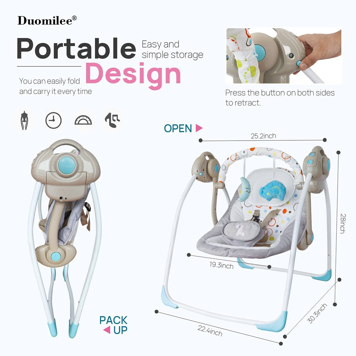 Electric Baby Swings, Portable Baby Swing for Infants to Toddler, Soothing Infant Swing with Intelligent Music Vibration Box