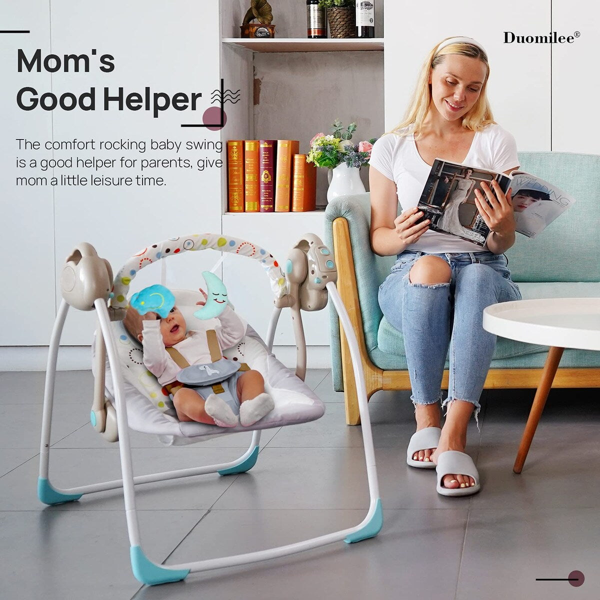 Electric Baby Swings, Portable Baby Swing for Infants to Toddler, Soothing Infant Swing with Intelligent Music Vibration Box
