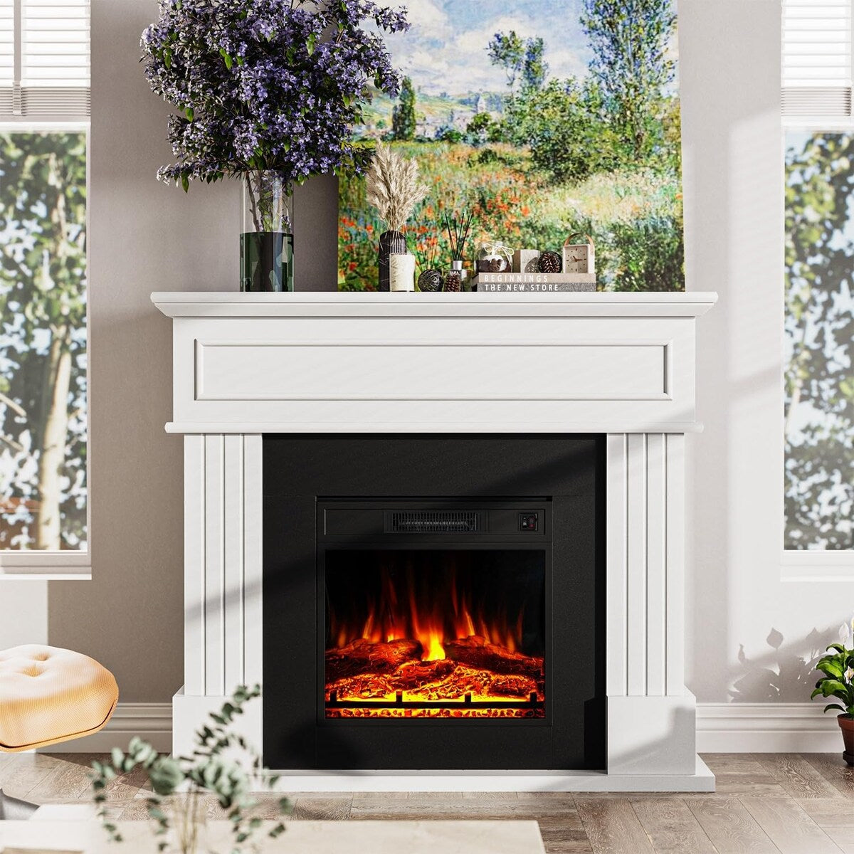 Electric Fireplace with 43" Mantel, 18 inchs Electric Fireplace Insert