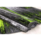 Electric Green, Grey, Silver, Black Abstract Rug Modern Contemporary Brush Pattern