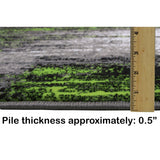 Electric Green, Grey, Silver, Black Abstract Rug Modern Contemporary Brush Pattern
