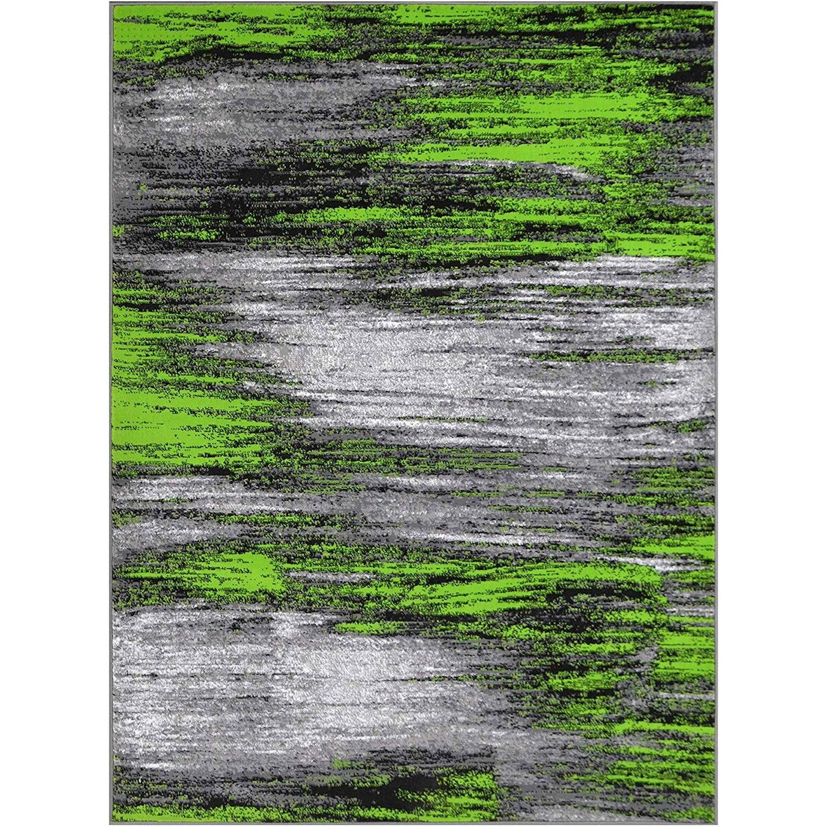 Electric Green, Grey, Silver, Black Abstract Rug Modern Contemporary Brush Pattern