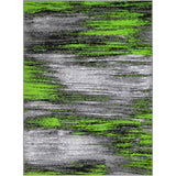 Electric Green, Grey, Silver, Black Abstract Rug Modern Contemporary Brush Pattern