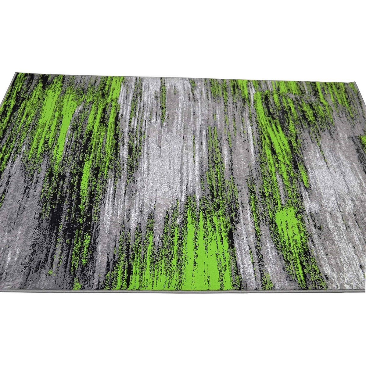 Electric Green, Grey, Silver, Black Abstract Rug Modern Contemporary Brush Pattern