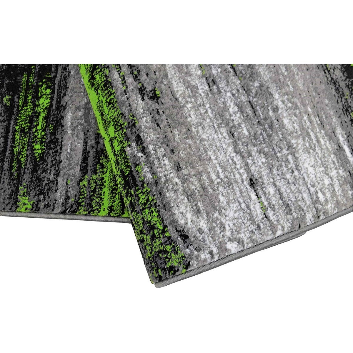 Electric Green, Grey, Silver, Black Abstract Rug Modern Contemporary Brush Pattern