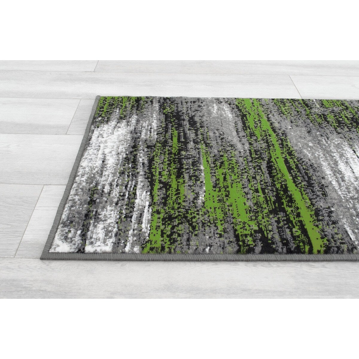 Electric Green, Grey, Silver, Black Abstract Rug Modern Contemporary Brush Pattern