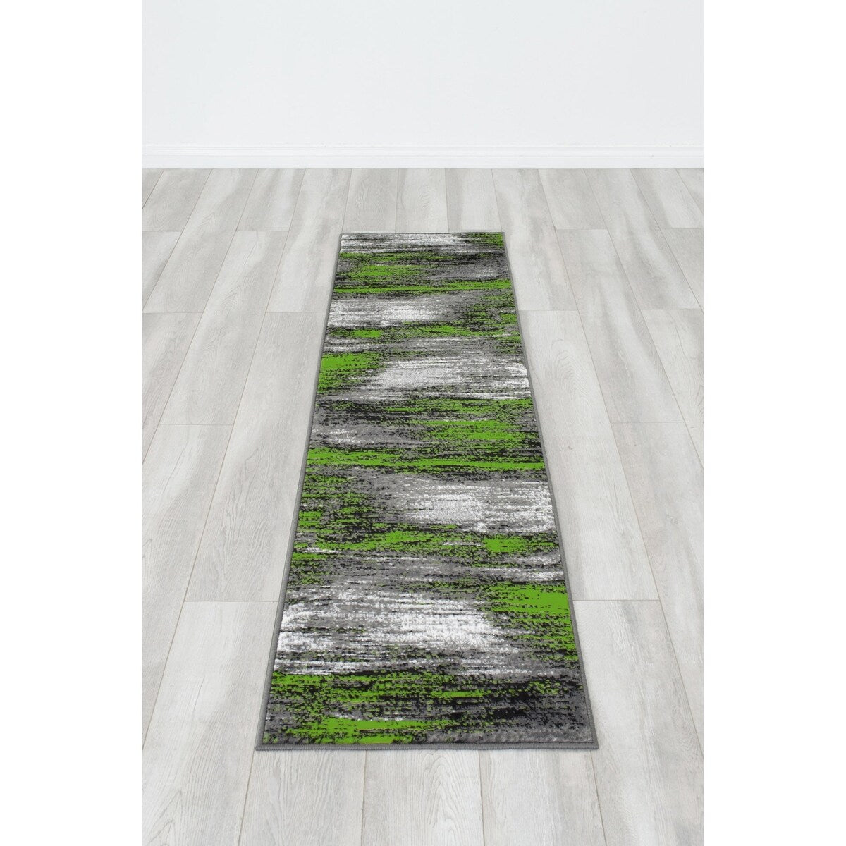 Electric Green, Grey, Silver, Black Abstract Rug Modern Contemporary Brush Pattern