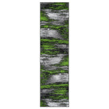 Electric Green, Grey, Silver, Black Abstract Rug Modern Contemporary Brush Pattern