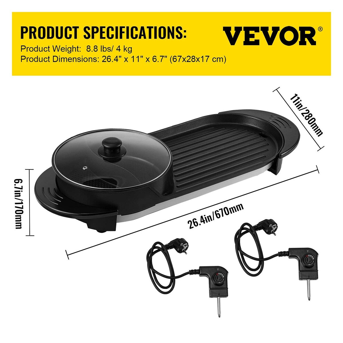 Electric Grill Hot Pot 2 in 1, Large Capacity Non-Stick Pan Portable Korean BBQ, Electric Shabu Hot Pot 110V Smoke Free Stove