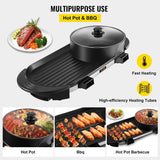 Electric Grill Hot Pot 2 in 1, Large Capacity Non-Stick Pan Portable Korean BBQ, Electric Shabu Hot Pot 110V Smoke Free Stove