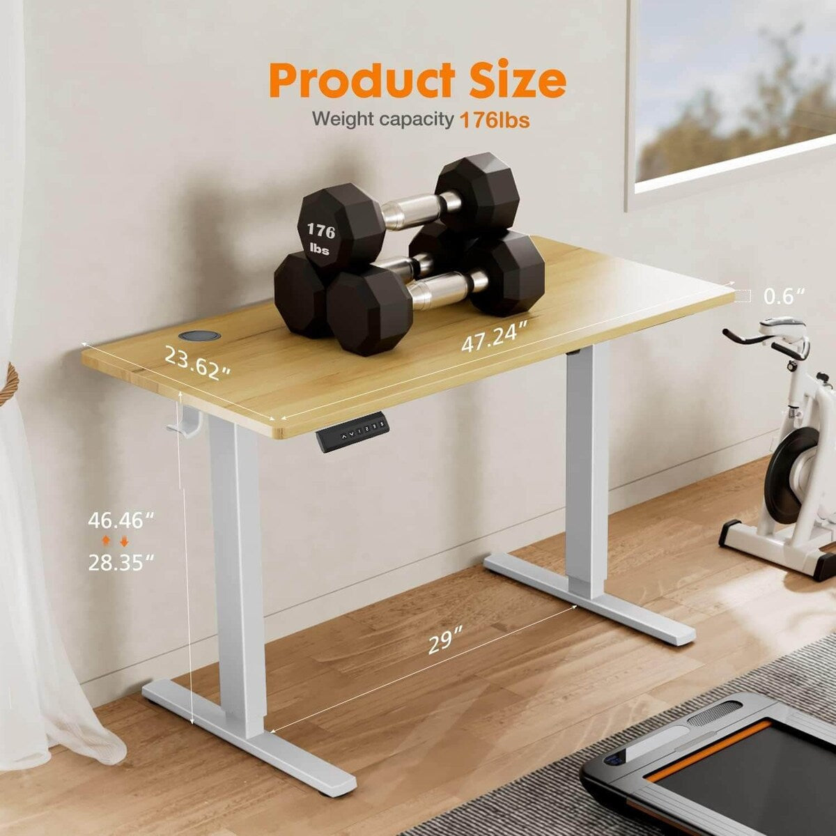 Electric Height Adjustable Standing Desk,Sit to Stand Ergonomic Computer Desk, 48'' x 24"
