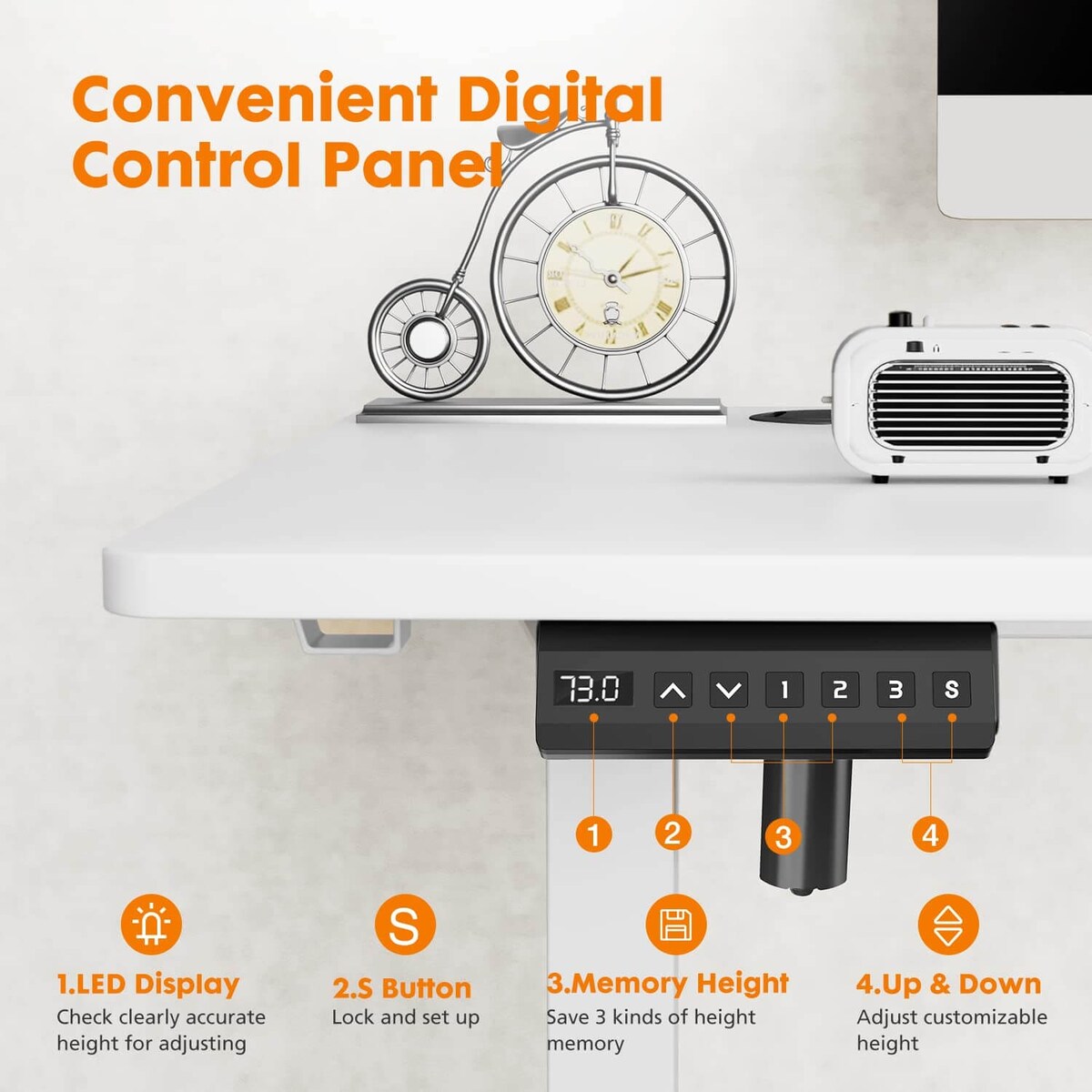 Electric Height Adjustable Standing Desk,Sit to Stand Ergonomic Computer Desk, 48'' x 24"