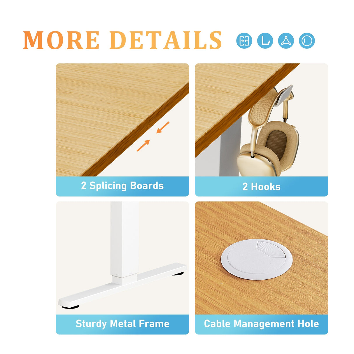 Electric Height Adjustable Wooden Desktop Standing Desk, Natural