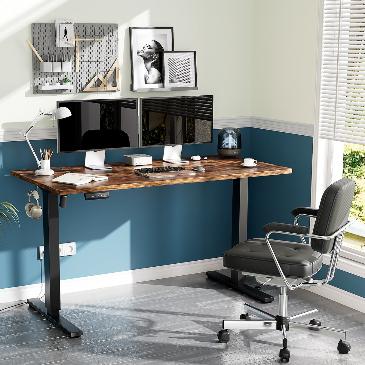 Electric Height Adjustable Wooden Desktop Standing Desk, Natural