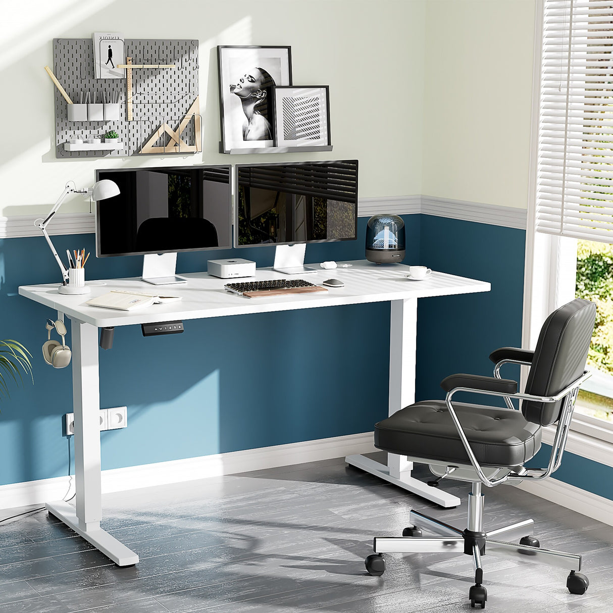 Electric Height Adjustable Wooden Desktop Standing Desk, Natural