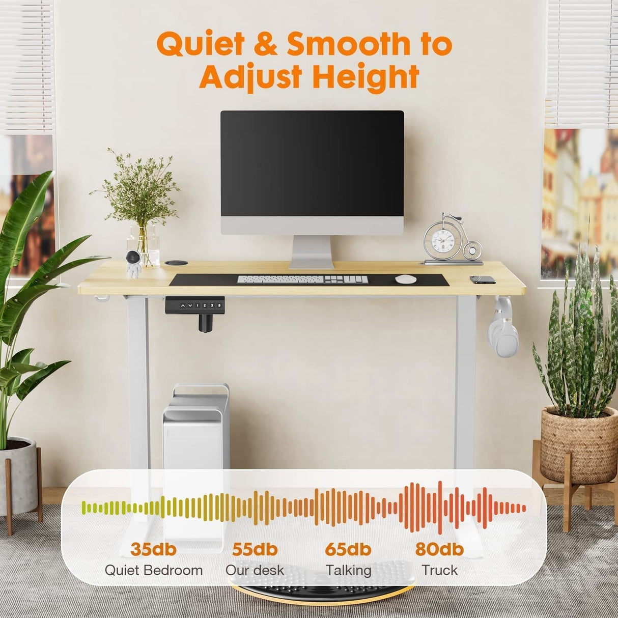 Electric Height Adjustable Wooden Desktop Standing Desk, Natural