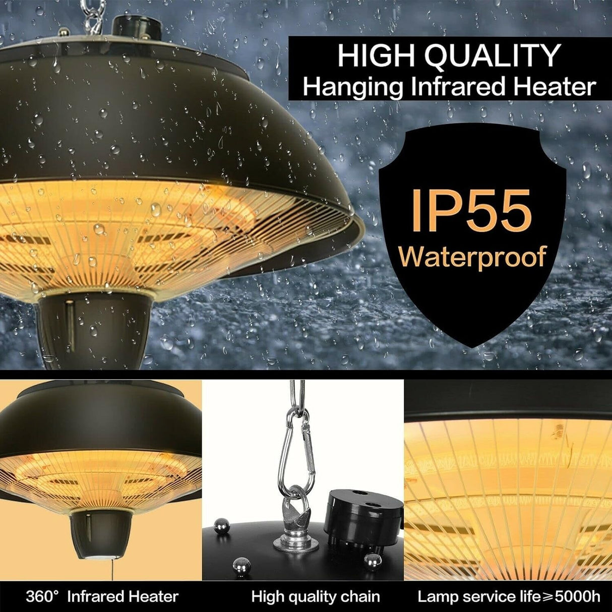 Electric Patio Heater, Outdoor Hanging Infrared patio heater - N/A