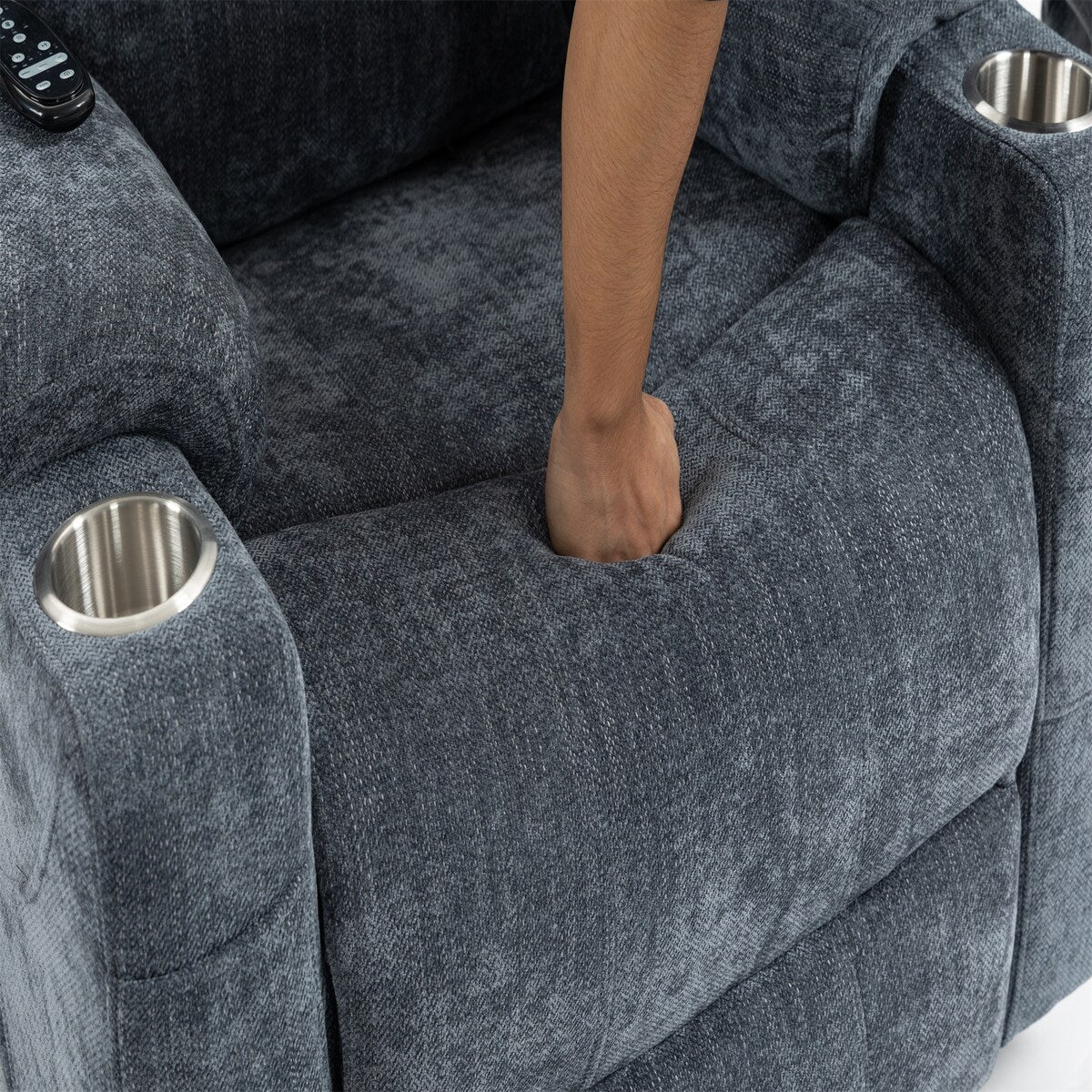 Electric Power Lift Recliner Chair with Massage and Heat for Elderly, Extended Footrest, USB Ports, Fabric