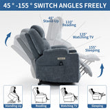 Electric Power Lift Recliner Chair with Massage and Heat for Elderly, Extended Footrest, USB Ports, Fabric