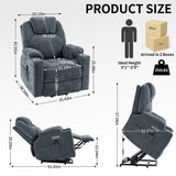 Electric Power Lift Recliner Chair with Massage and Heat for Elderly, Extended Footrest, USB Ports, Fabric