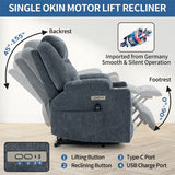 Electric Power Lift Recliner Chair with Massage and Heat for Elderly, Extended Footrest, USB Ports, Fabric