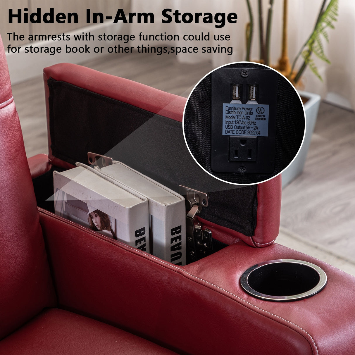 Electric Power Theater Recliner Chair with USB Ports and Cup Holders