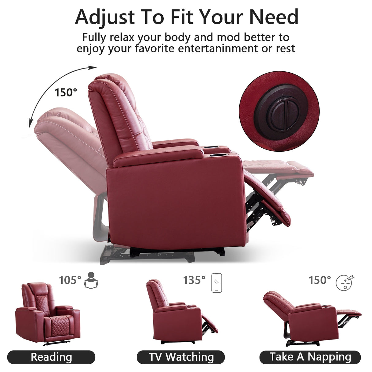 Electric Power Theater Recliner Chair with USB Ports and Cup Holders