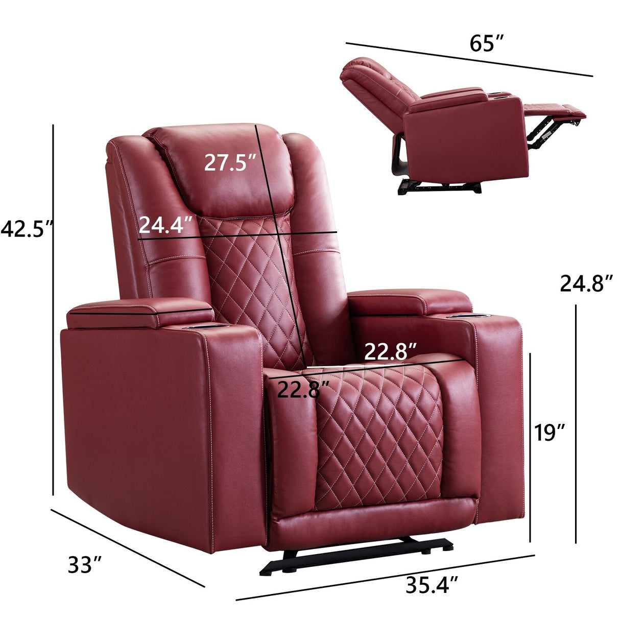 Electric Power Theater Recliner Chair with USB Ports and Cup Holders