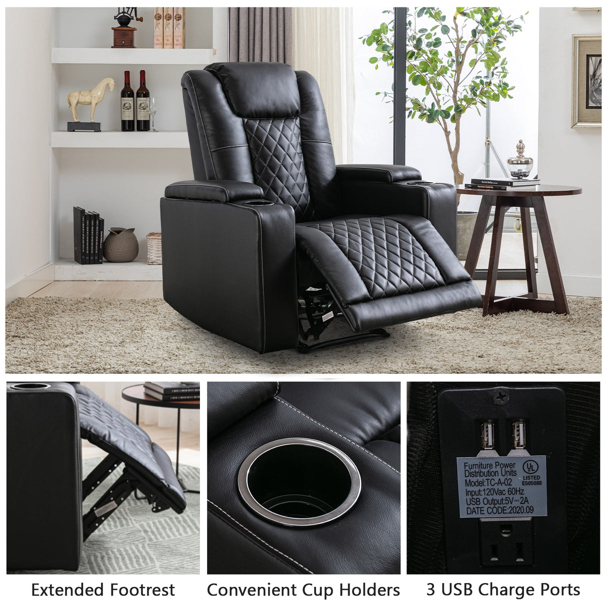 Electric Power Theater Recliner Chair with USB Ports and Cup Holders
