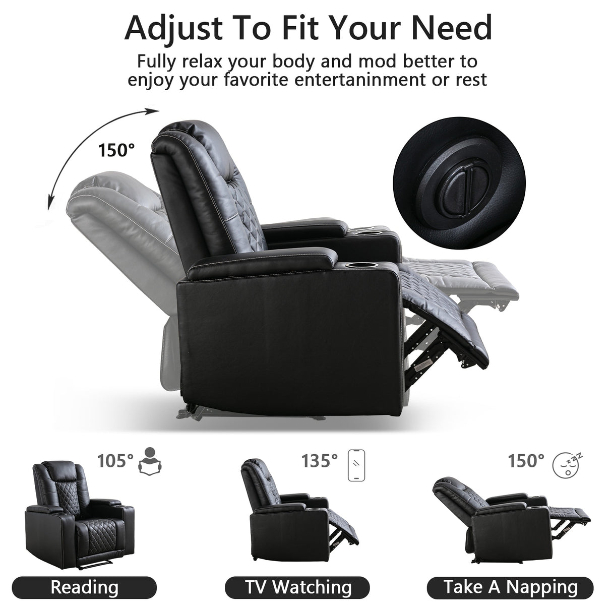 Electric Power Theater Recliner Chair with USB Ports and Cup Holders