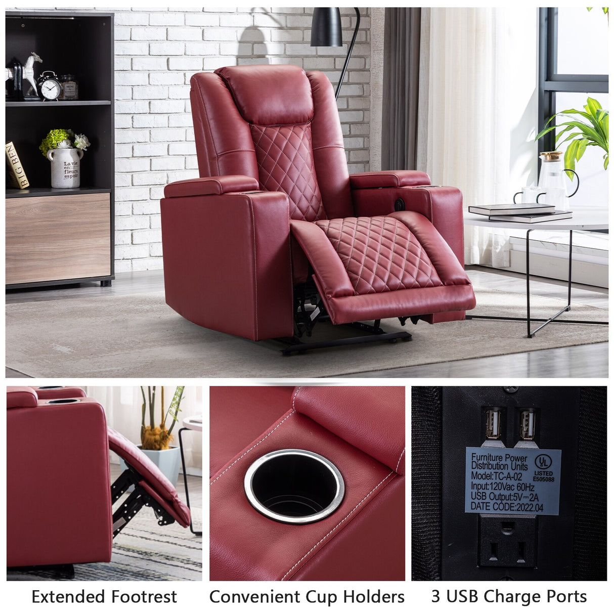 Electric Power Theater Recliner Chair with USB Ports and Cup Holders