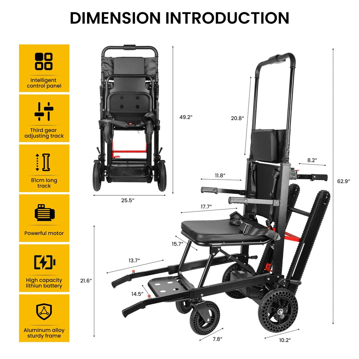 Electric Stair Climbing Dolly Electric Stair Climbing Hand Truck, Elevator Stairlifts Wheel Chair Max 441 lbs Capacity, Black