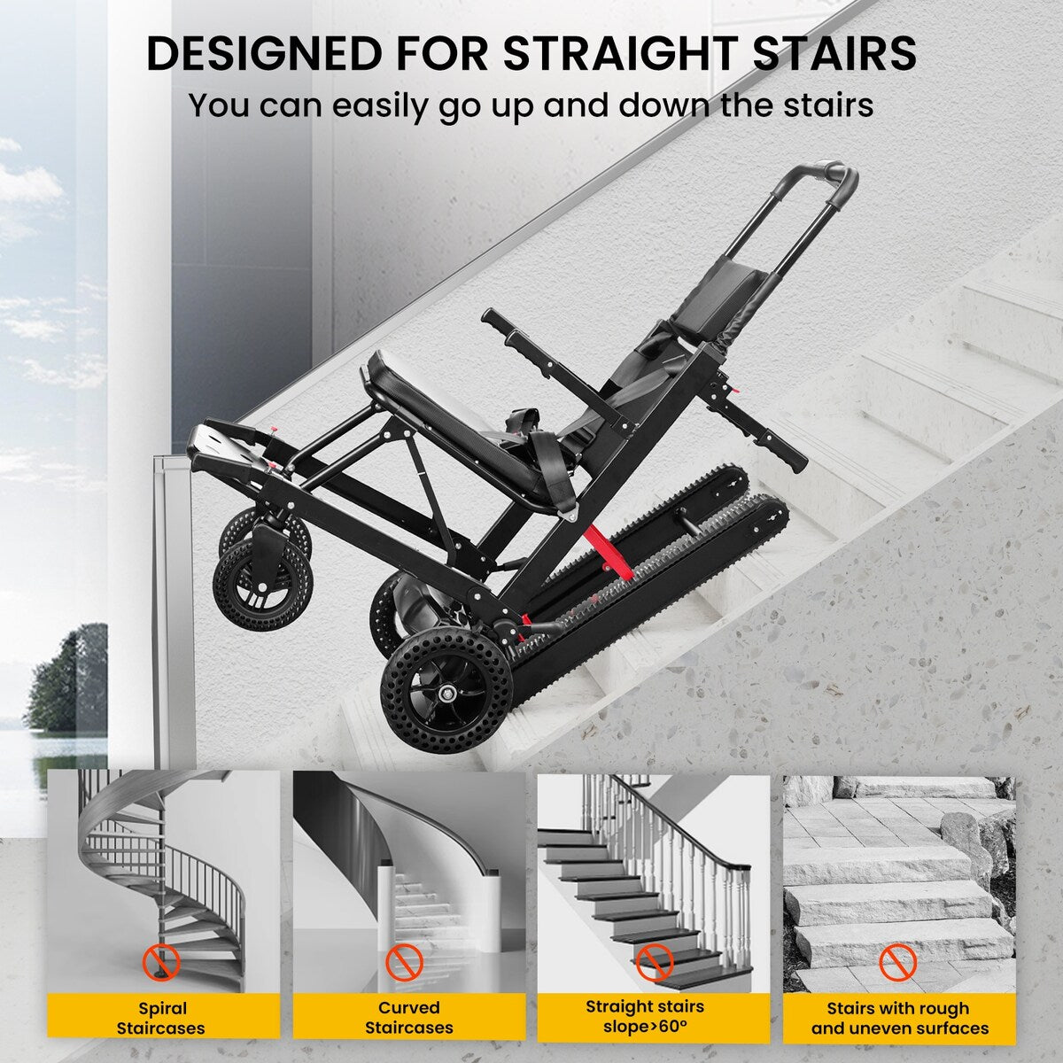 Electric Stair Climbing Dolly Electric Stair Climbing Hand Truck, Elevator Stairlifts Wheel Chair Max 441 lbs Capacity, Black