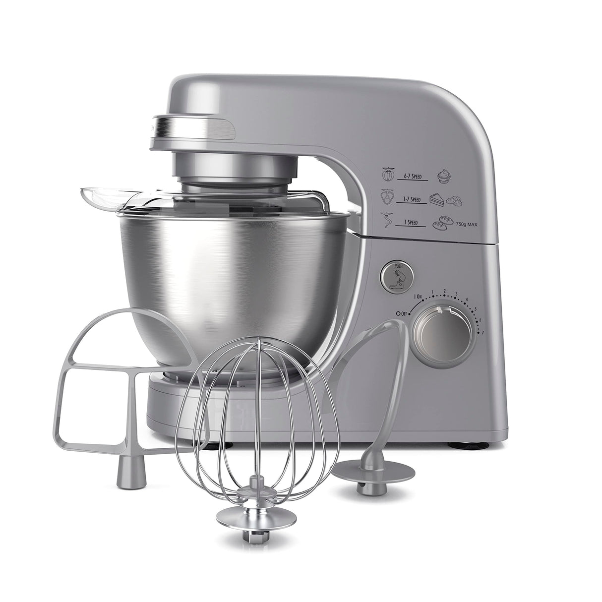 Electric Stand Mixer, 4 Quarts, Dough Hook, Flat Beater Attachments, Splash Guard 7 Speeds with Whisk