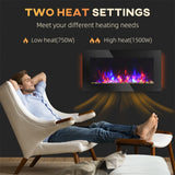 Electric Wall-Mounted Fireplace w/Flame Effect,7Color Background Light