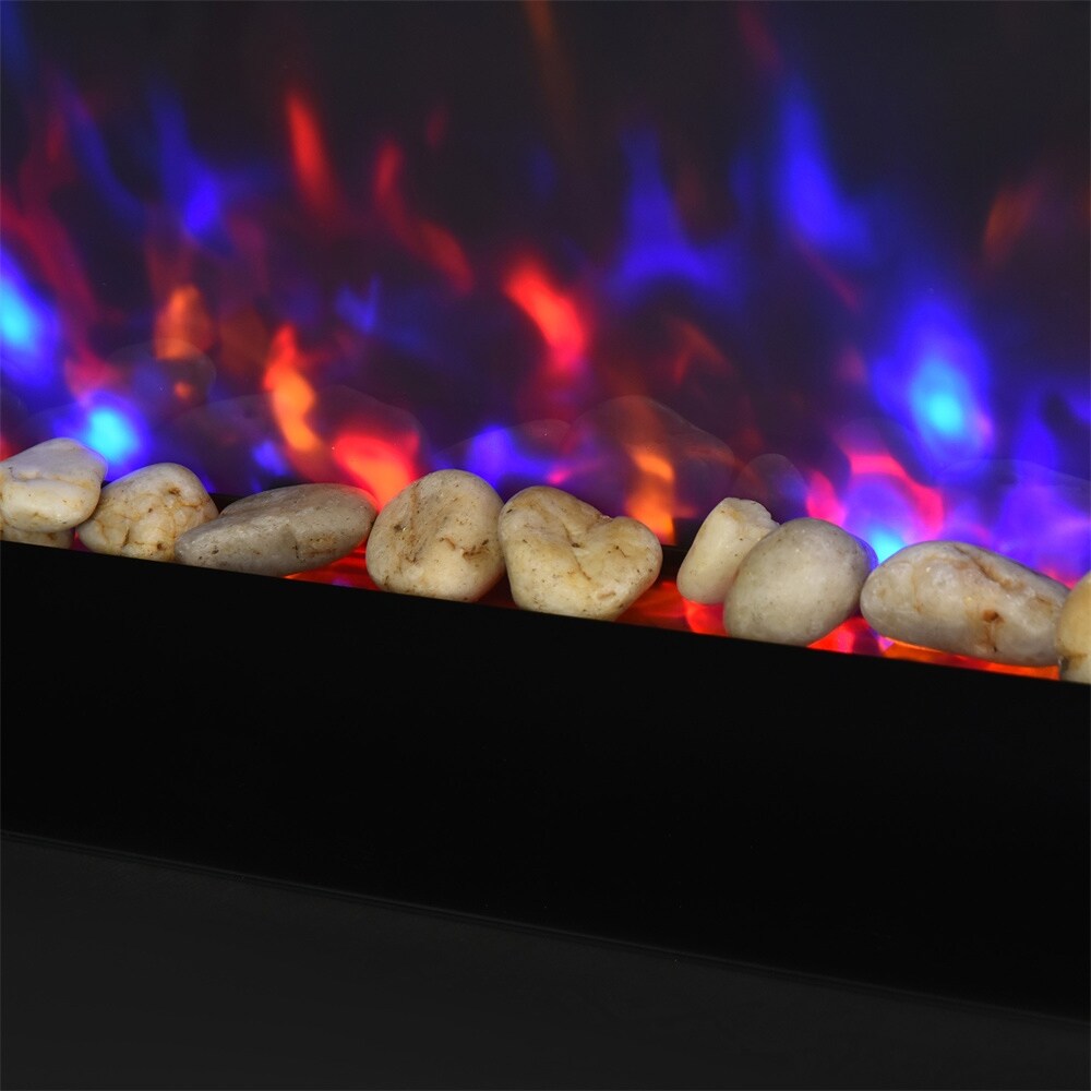 Electric Wall-Mounted Fireplace w/Flame Effect,7Color Background Light
