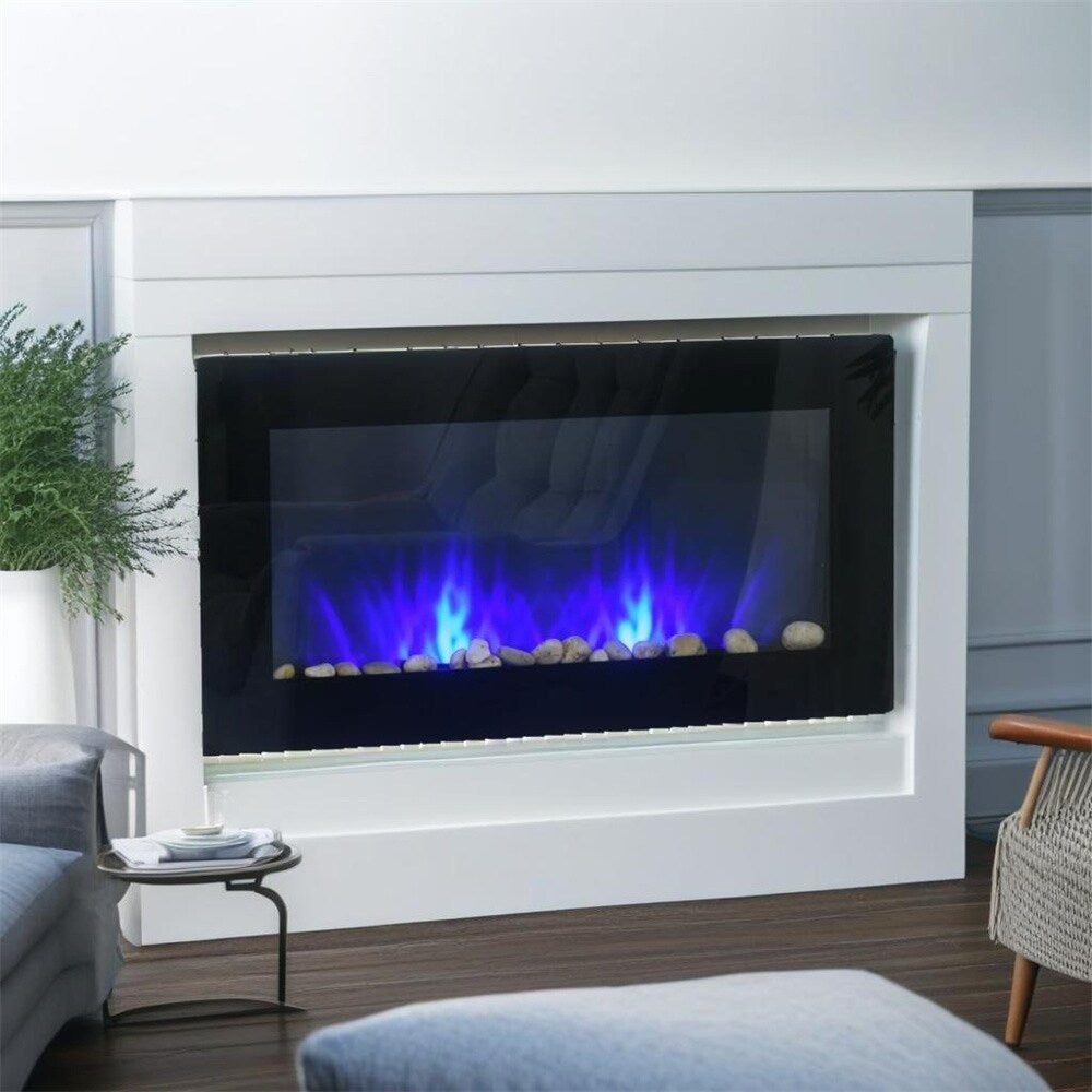 Electric Wall-Mounted Fireplace w/Flame Effect,7Color Background Light