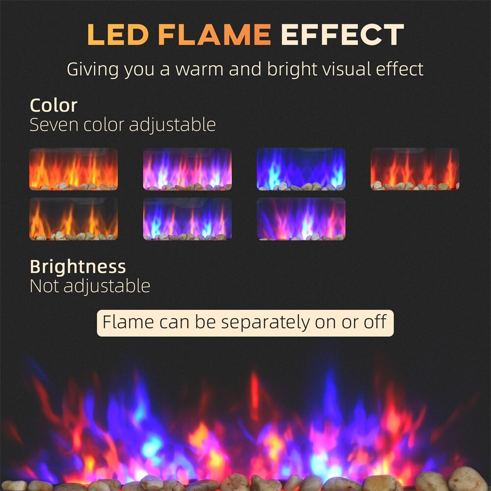 Electric Wall-Mounted Fireplace w/Flame Effect,7Color Background Light