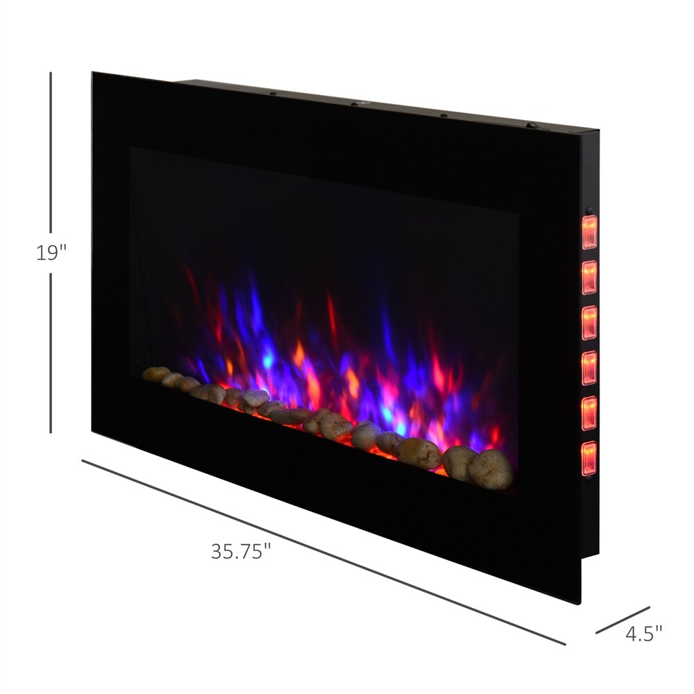 Electric Wall-Mounted Fireplace w/Flame Effect,7Color Background Light