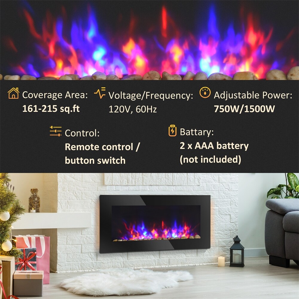 Electric Wall-Mounted Fireplace w/Flame Effect,7Color Background Light