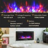 Electric Wall-Mounted Fireplace w/Flame Effect,7Color Background Light