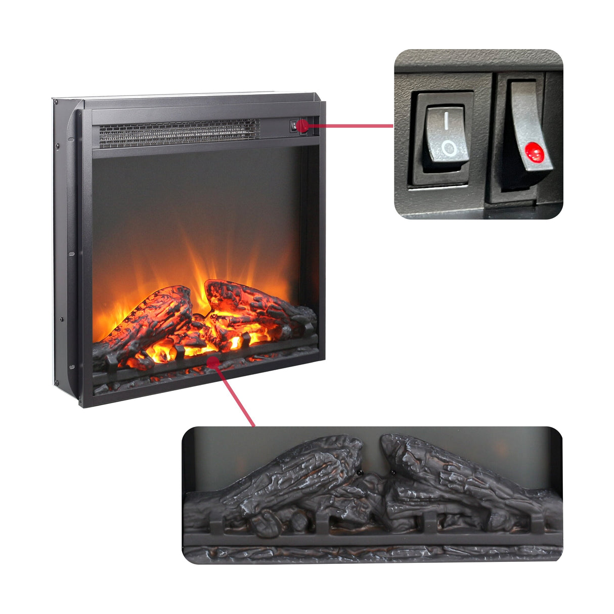 Electric fireplace insert, ultra thin heater with log