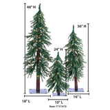 Elegant 3 Piece Pre Lit Alpine Tree Set with Warm White LED Lights